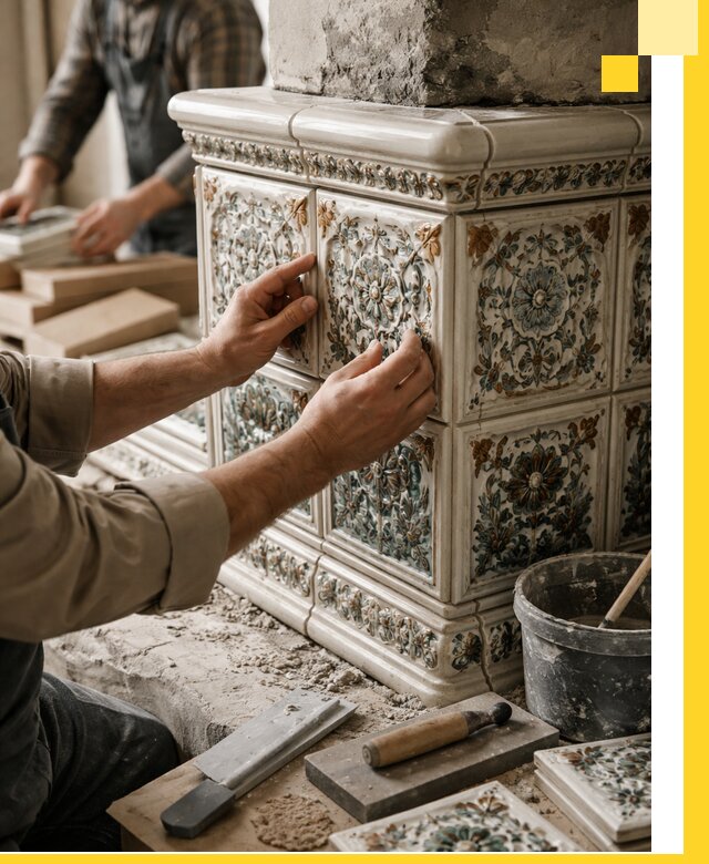 Изразцовые камины под ключ в Югорске: проект и монтаж