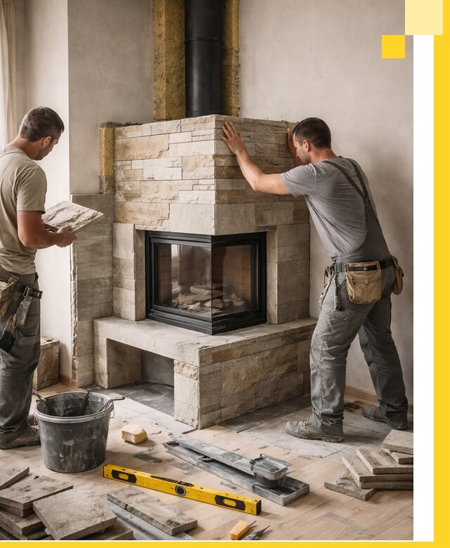 Угловые камины под ключ проект, монтаж и отделка в Югорске