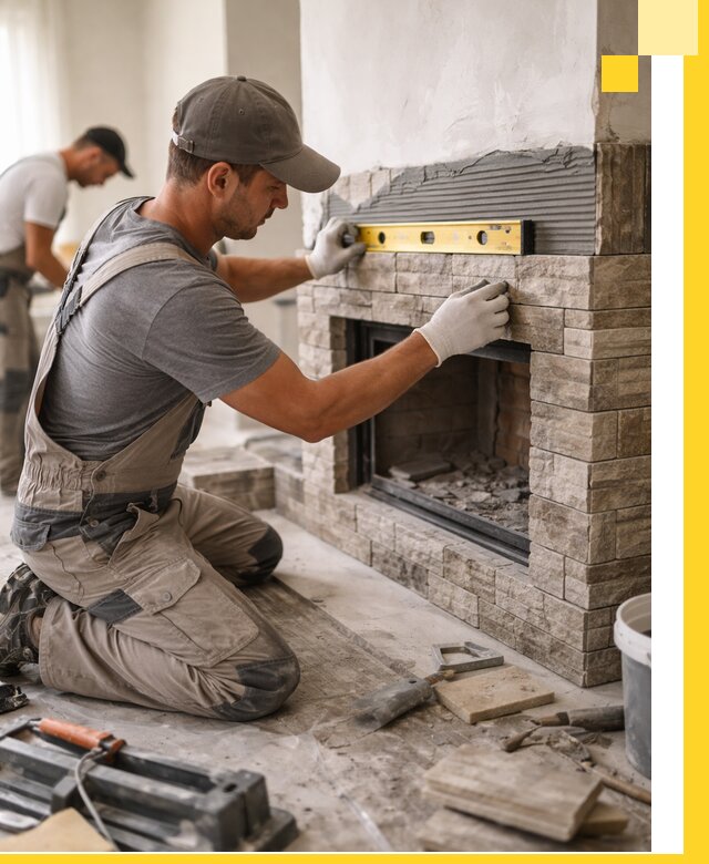 Облицовка каминов в Югорске, монтаж и отделка натуральным камнем