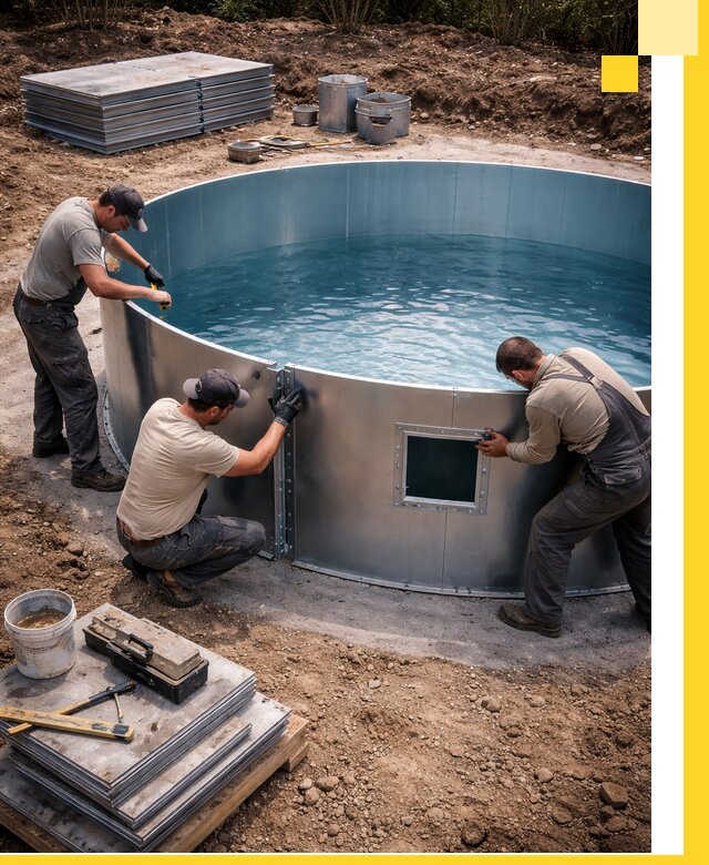 Круглые бассейны под ключ в Югорске проектирование и монтаж