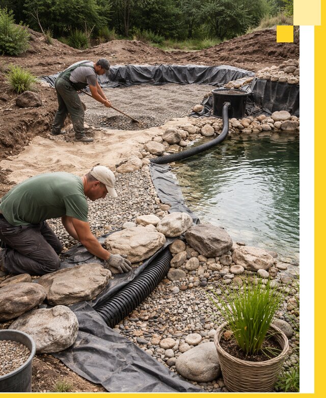 Строительство природных бассейнов и озер в Югорске под ключ