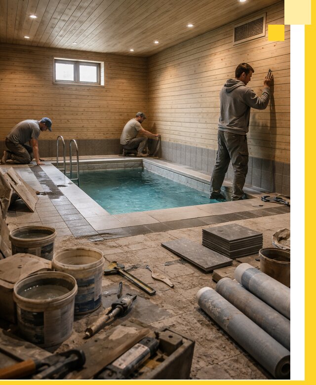 Строительство бани с бассейном и сауной под ключ в Югорске