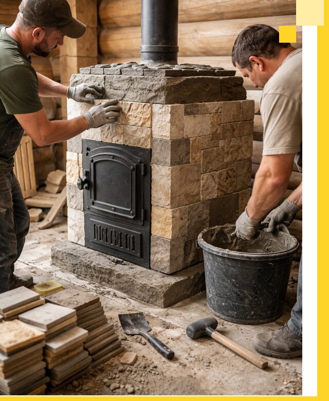 Облицовка банной печи под ключ в Югорске: камень и плитка