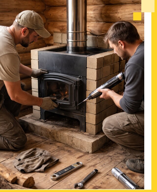 Монтаж и установка печи в бане под ключ с гарантией в Югорске