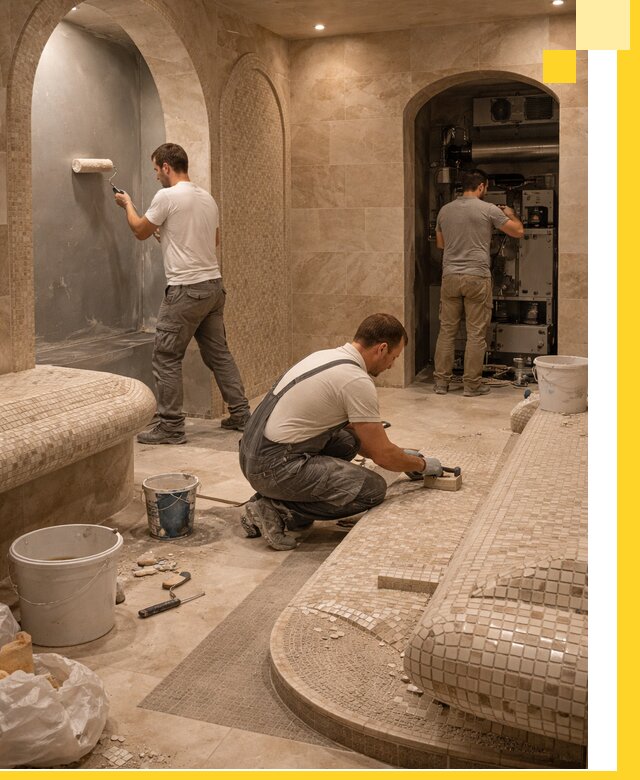 Строительство бани с хамамом и бассейном под ключ в Югорске