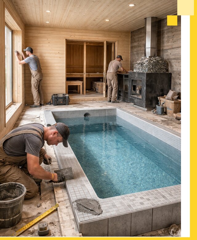 Проект бани с бассейном и сауной в Югорске под ключ