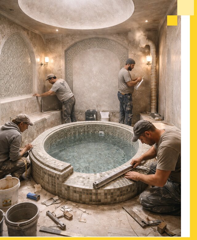 Профессиональное строительство хамама с бассейном в Югорске под ключ