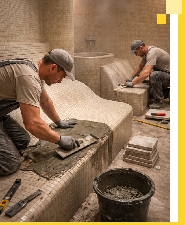 Лежаки для хамама под ключ в Югорске, проект и монтаж