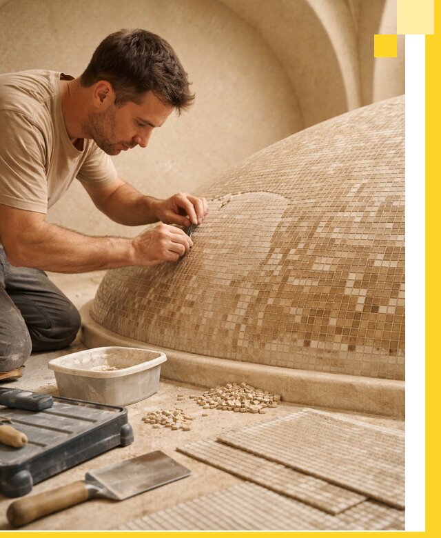 Профессиональная укладка мозаики для хамама под ключ в Югорске