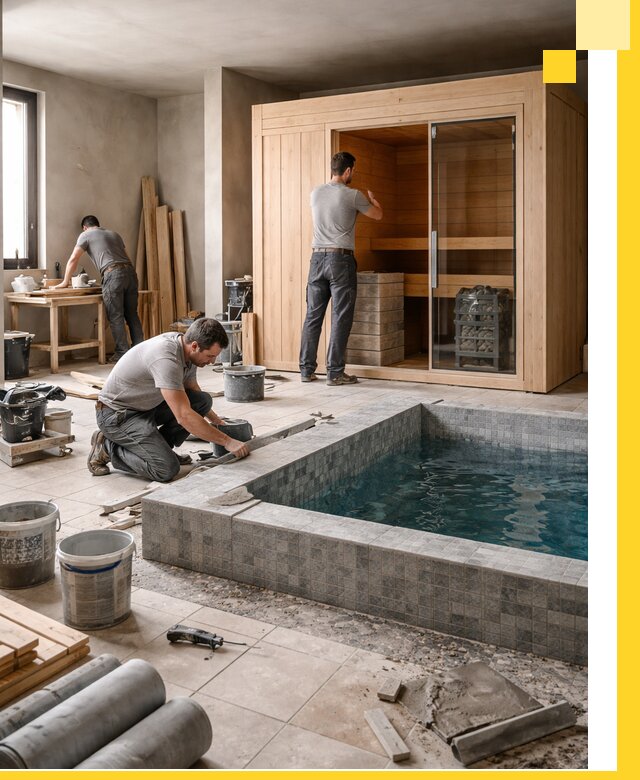 SPA зоны под ключ с бассейном сауной и печью в Югорске